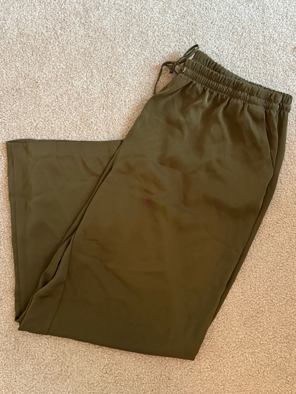 H&M Olive Green Satin Wide Leg Pants XXL